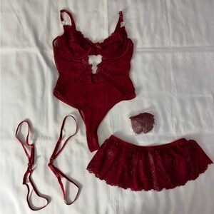 3pc Red Lace Lingerie Set